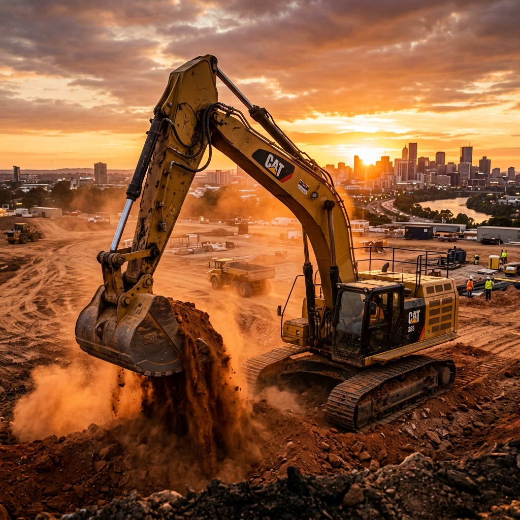 Heavy excavator on major construction site